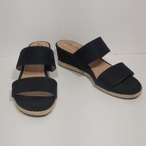 Abella True Comfort Black Wedge Sandal Espadrille 9 M NWOT NWOB